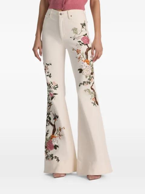 Beautiful floral-embroidered flared jeans by ALICE+OLIVIA