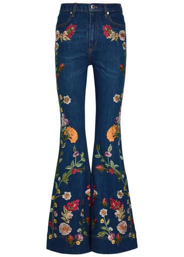 Beautiful floral-embroidered flared-leg jeans by ALICE+OLIVIA