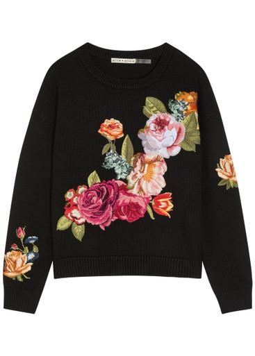 Belva floral-jacquard stretch-wool jumper by ALICE+OLIVIA