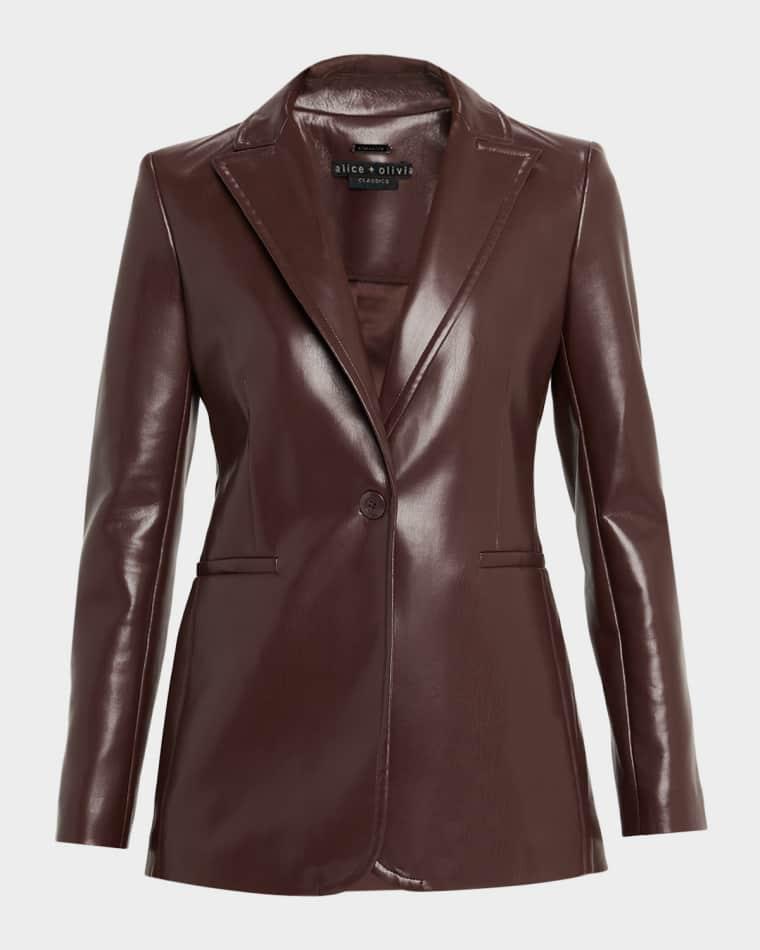 Breann Vegan Leather Longline Blazer by ALICE+OLIVIA
