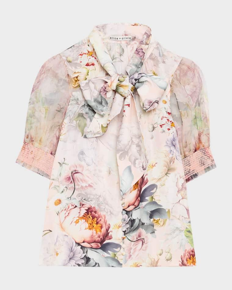 Brentley Floral Tie-Neck Blouse by ALICE+OLIVIA