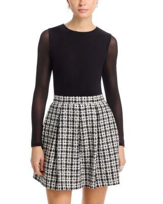 Chara Sheer Sleeve Tweed Dress by ALICE+OLIVIA