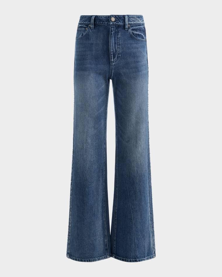 Chic Embellished Wide-Leg Jeans by ALICE+OLIVIA