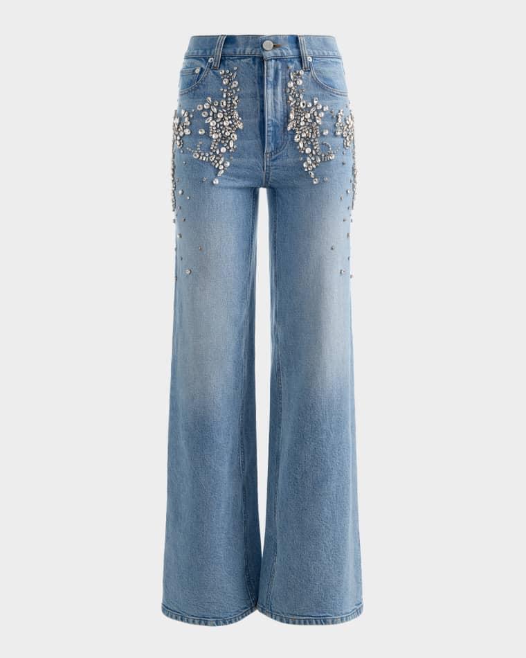 Chic Embellished Wide-Leg Jeans by ALICE+OLIVIA