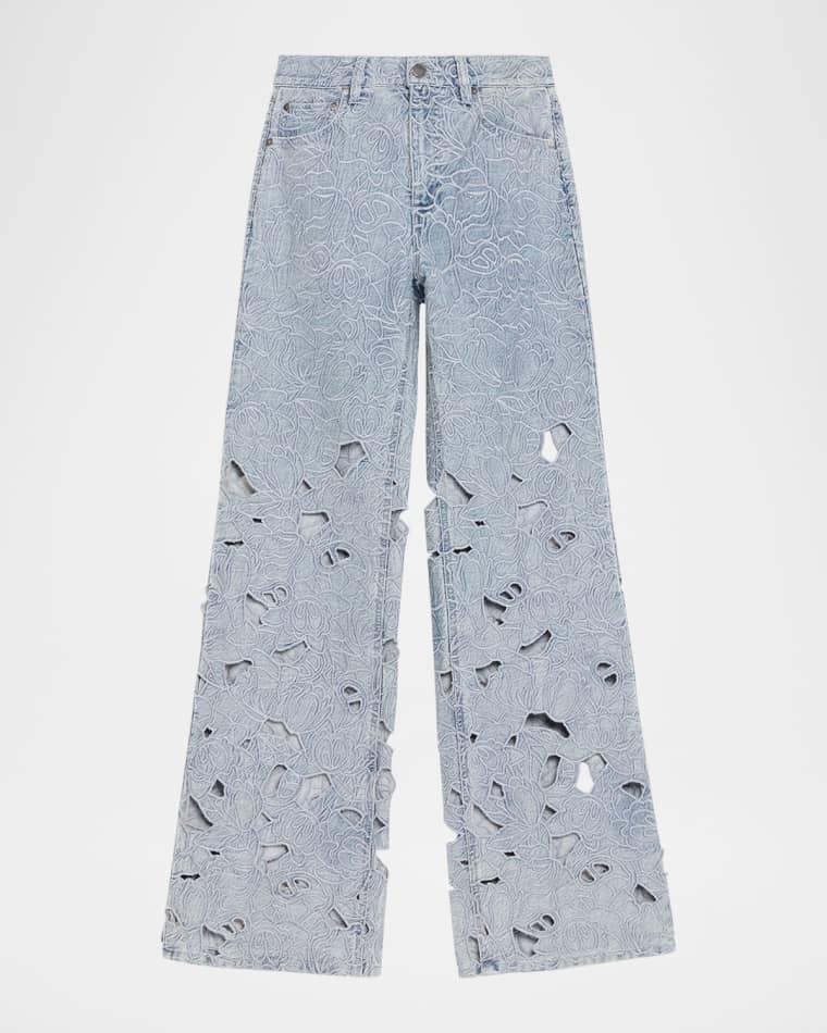 Chic Embroidered Eyelet Bootcut Jeans by ALICE+OLIVIA