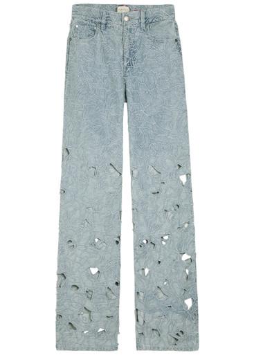 Chic embroidered cut-out wide-leg jeans by ALICE+OLIVIA