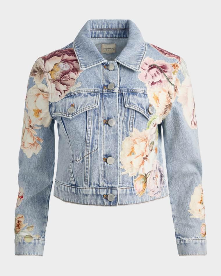 Chloe Floral Embroidered Cropped Denim Jacket by ALICE+OLIVIA