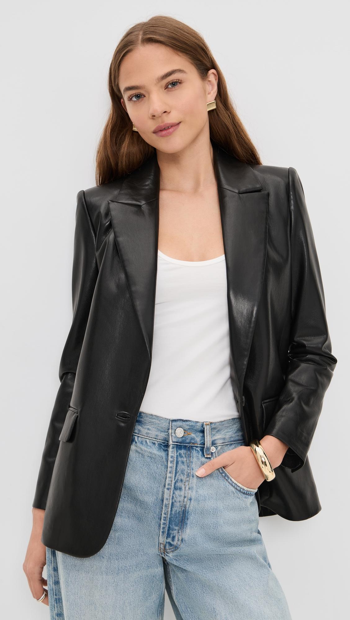 Denny Vegan Leather Notch Collar Blazer by ALICE+OLIVIA