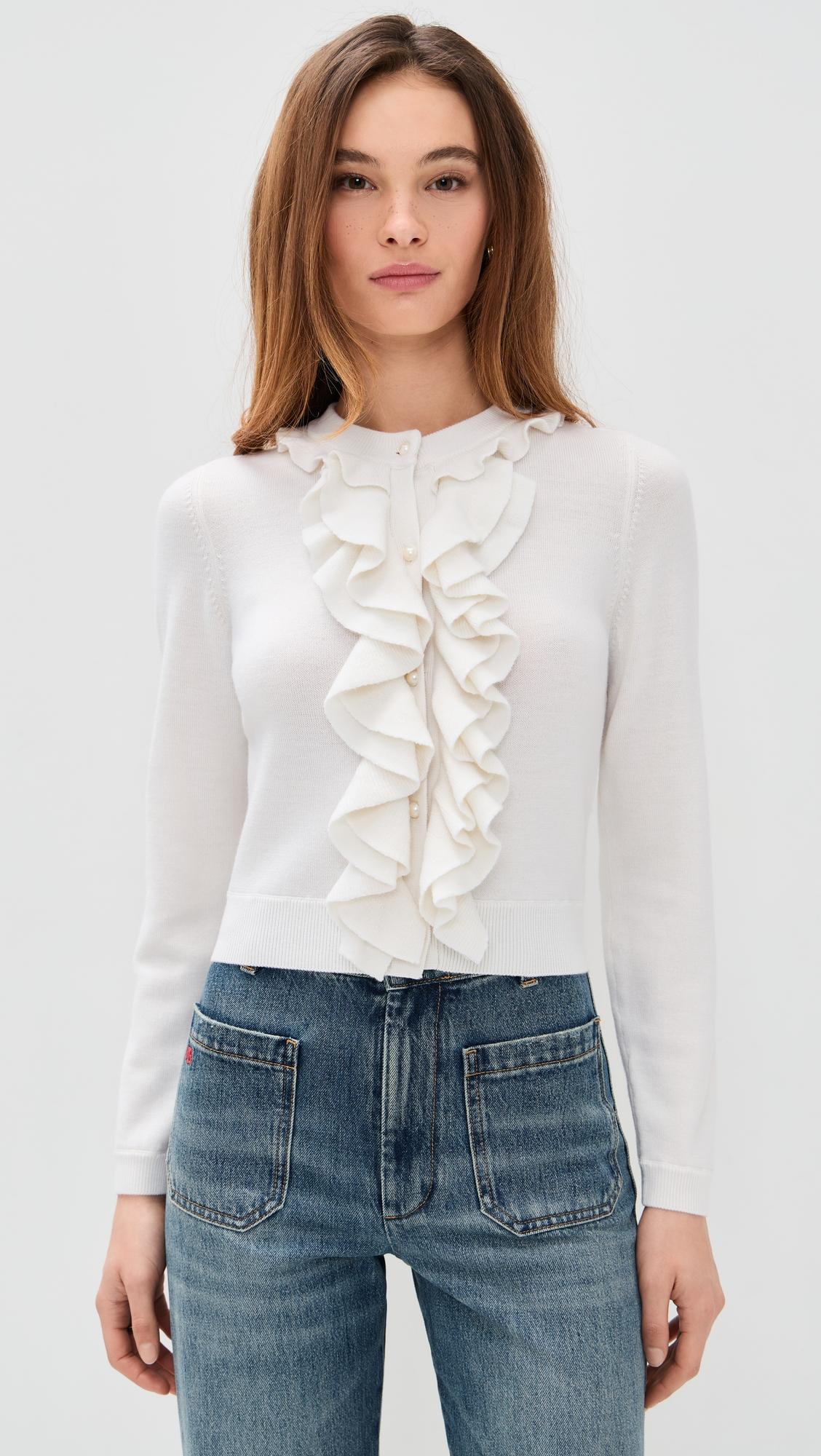 Dollie Ruffle Trim Cardigan by ALICE+OLIVIA