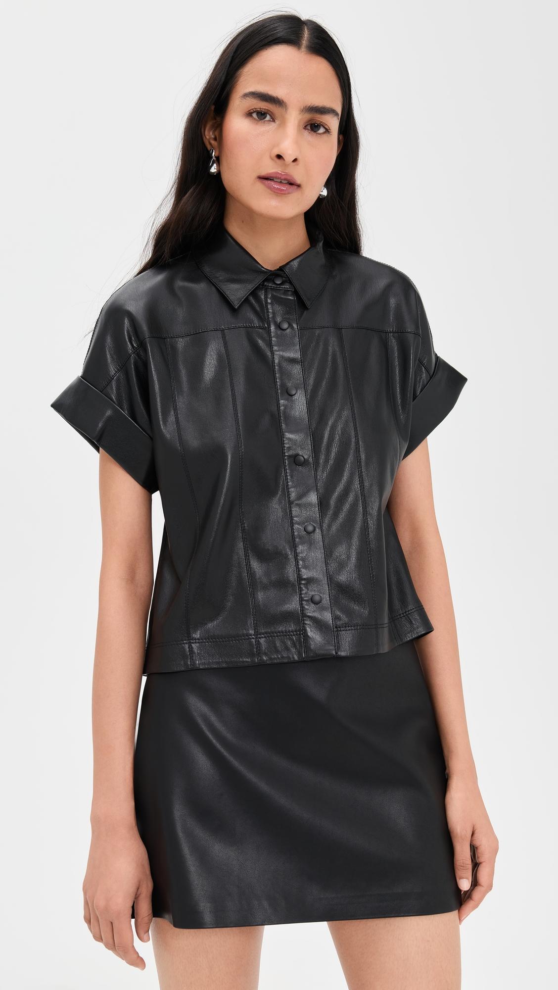 Edyth Vegan Leather Button Down by ALICE+OLIVIA Edyth Vegan Leather Button Down by ALICE+OLIVIA