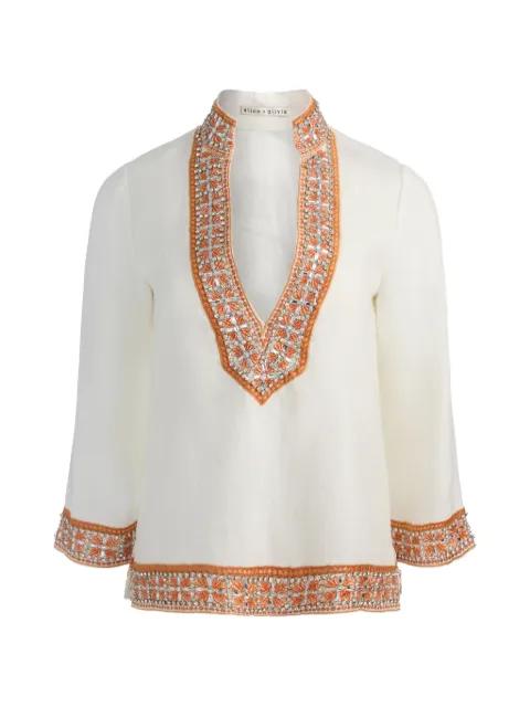 Eleonora embellished linen tunic top by ALICE+OLIVIA