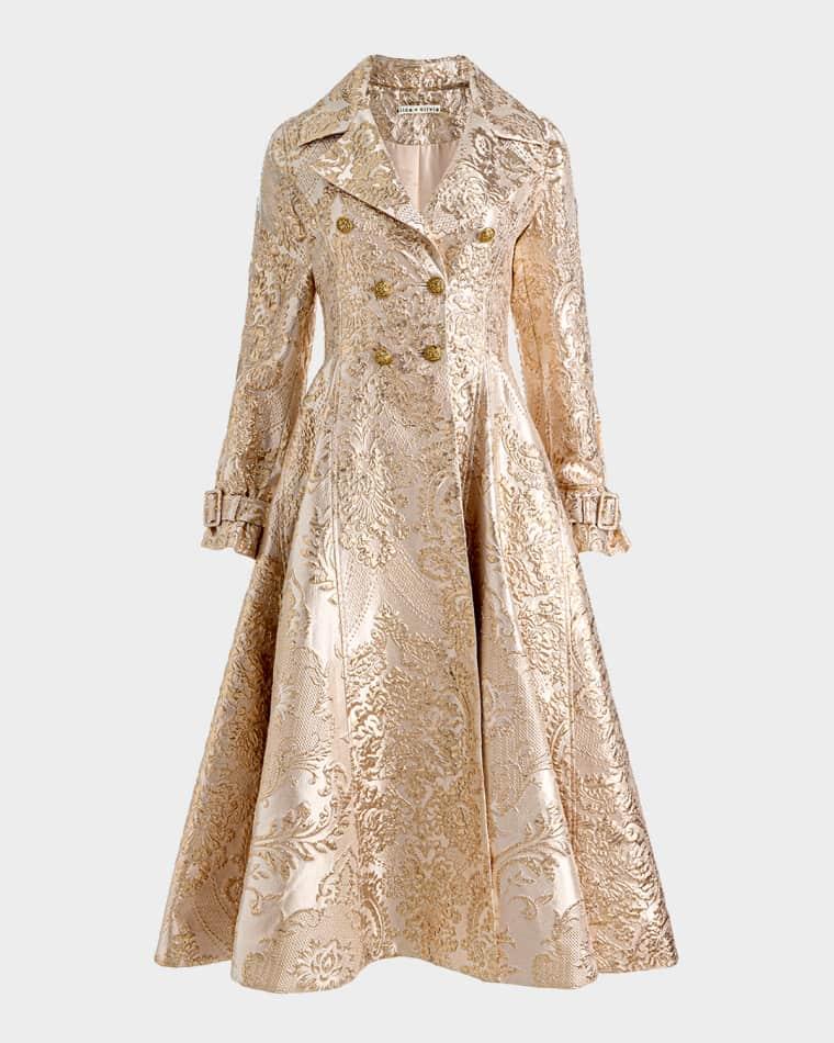 Ellie Metallic Brocade Godet Trench Coat by ALICE+OLIVIA