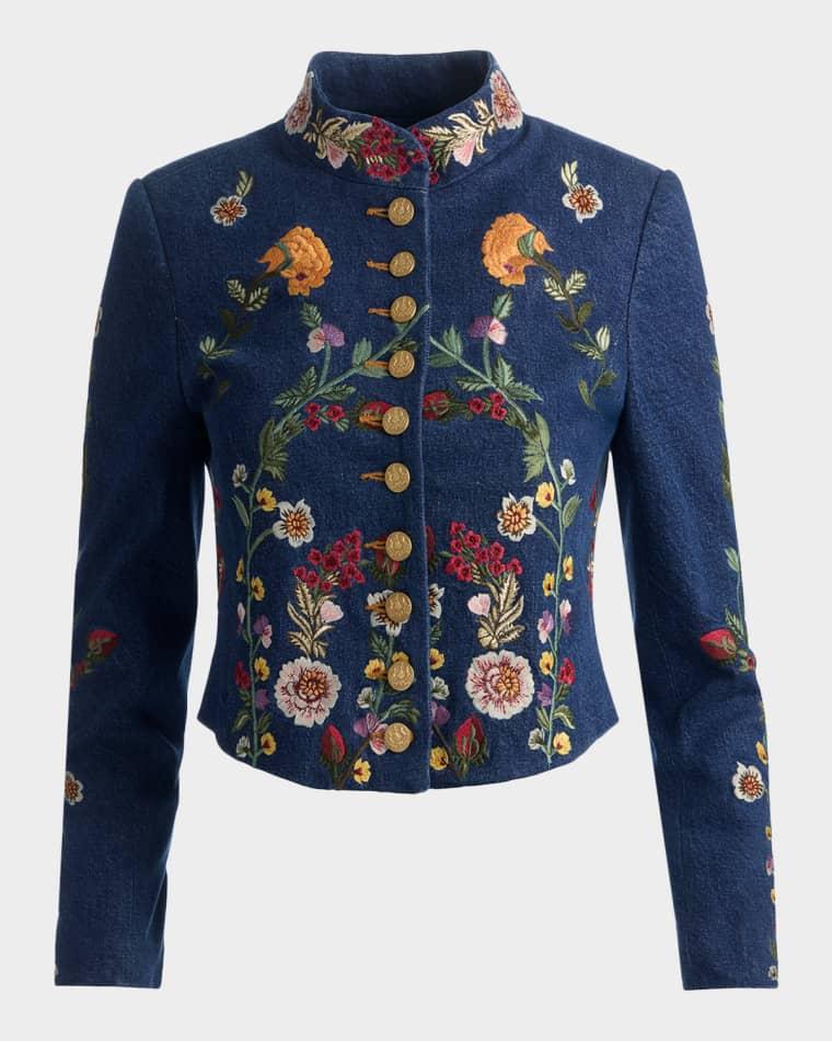 Emerson Embroidered Denim Military Jacket by ALICE+OLIVIA
