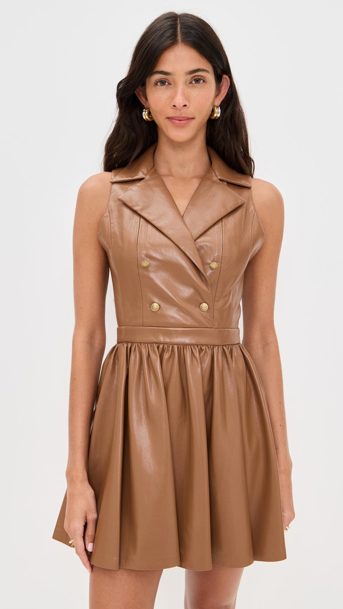 Emmy Faux Leather Flared Mini Dress by ALICE+OLIVIA