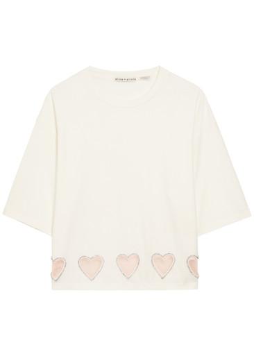 Evan heart embellished cropped cotton T-shirt by ALICE+OLIVIA
