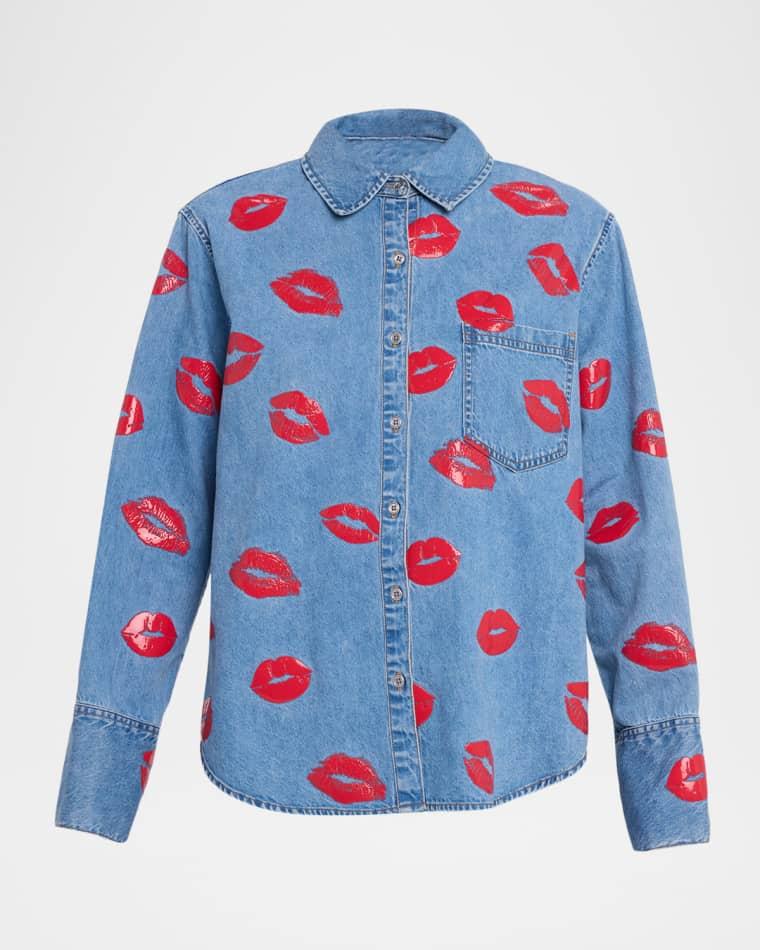 Finely Denim Lips Oversized Shirt by ALICE+OLIVIA