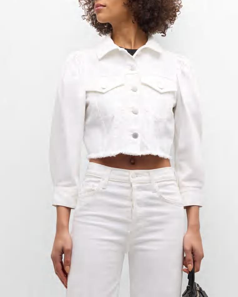 Lana Puff-Sleeve Cropped Denim Jacket by ALICE+OLIVIA