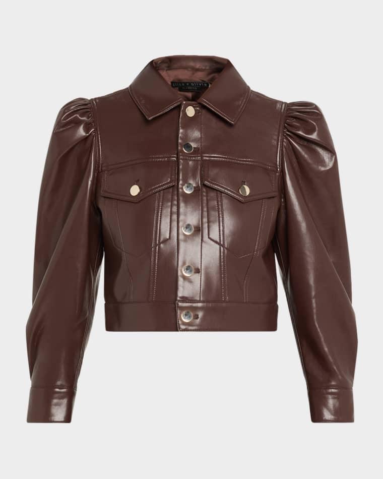 Lana Vegan Leather Puff-Shoulder Jacket by ALICE+OLIVIA