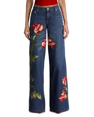Low Rise Baggy Wide Leg Jeans in Freyja Blue/Soft Tulip by ALICE+OLIVIA