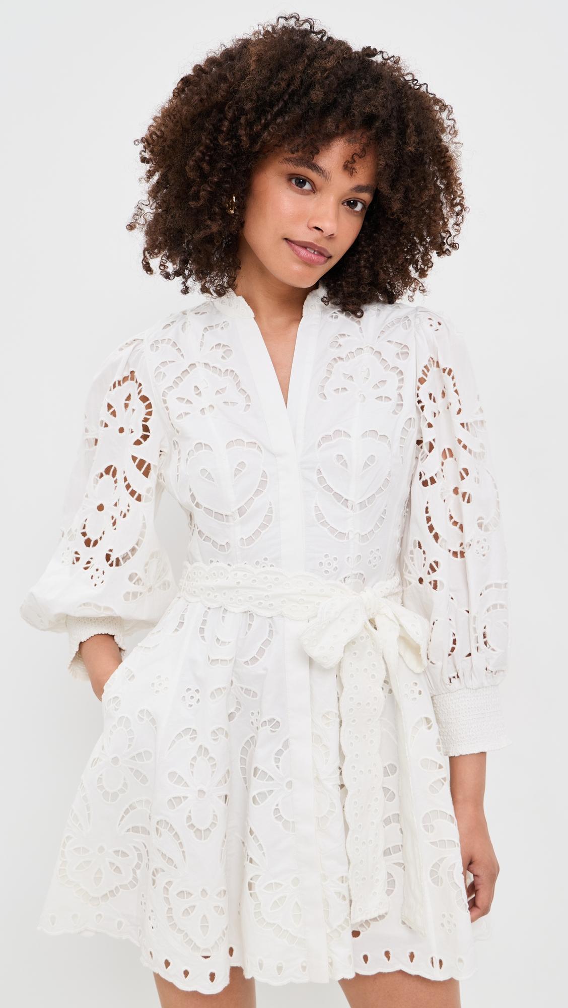 Lucy Embroidered Long Sleeve Mini Shirt Dress by ALICE+OLIVIA