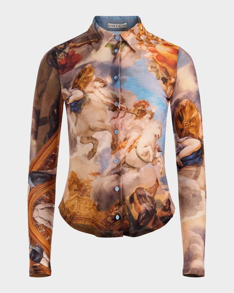 Renaissance Jade Button-Front Shirt by ALICE+OLIVIA