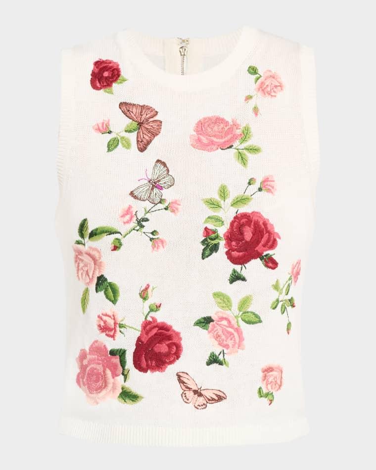 Reva Embroidered Rib-Knit Tank Top by ALICE+OLIVIA