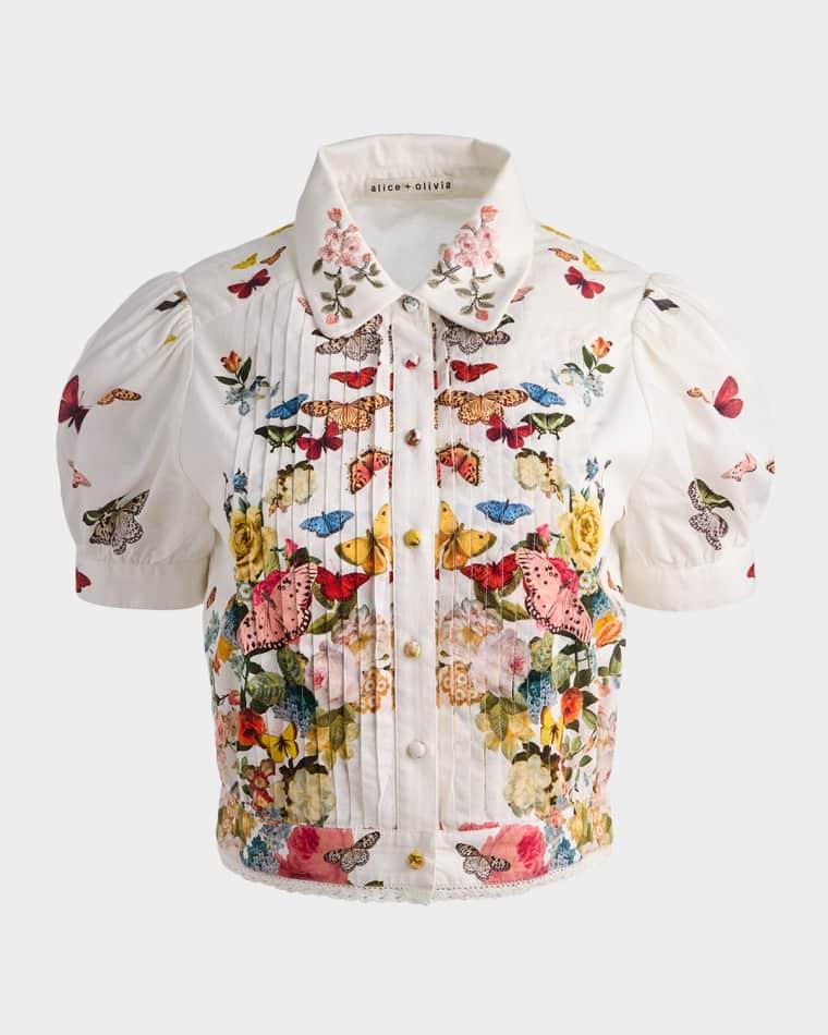 Rosie Embroidered Puff-Sleeve Shirt by ALICE+OLIVIA