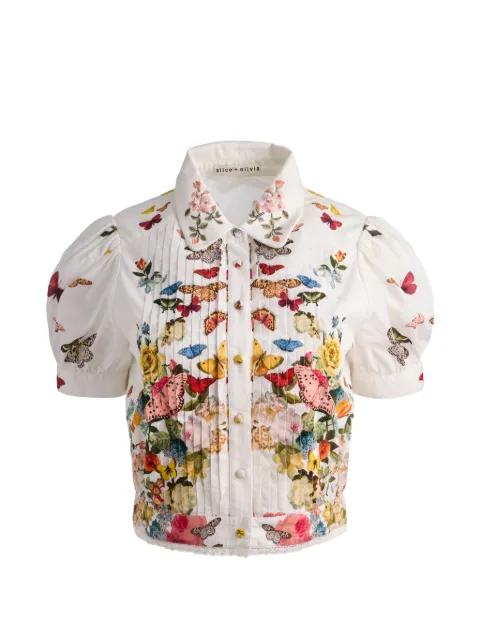Rosie floral puff-sleeve cropped shirt by ALICE+OLIVIA
