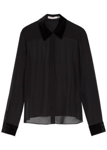 Willa velvet-trim semi-sheer chiffon shirt by ALICE+OLIVIA
