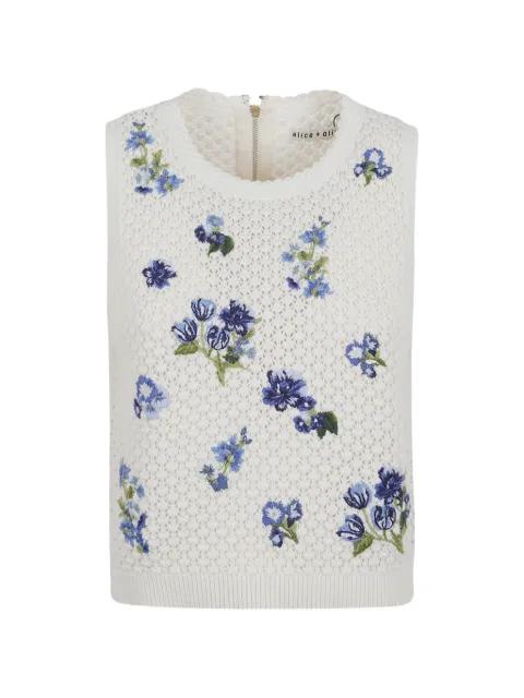 floral-embroidered open-knit top by ALICE+OLIVIA