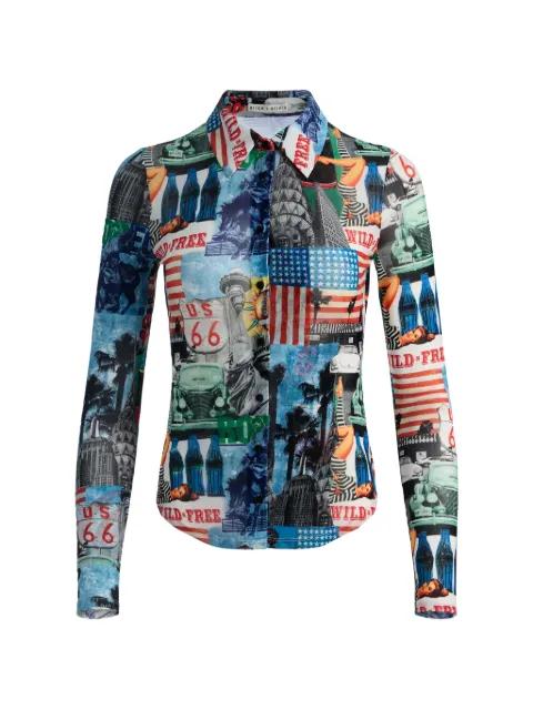 graphic-print mesh shirt by ALICE+OLIVIA