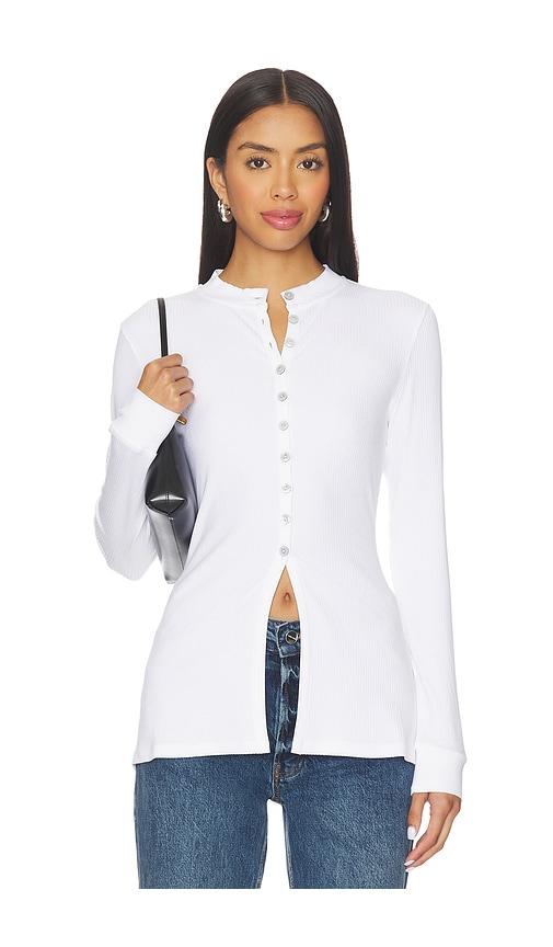 ALIGNE Daphne Rib Placket Top in White by ALIGNE