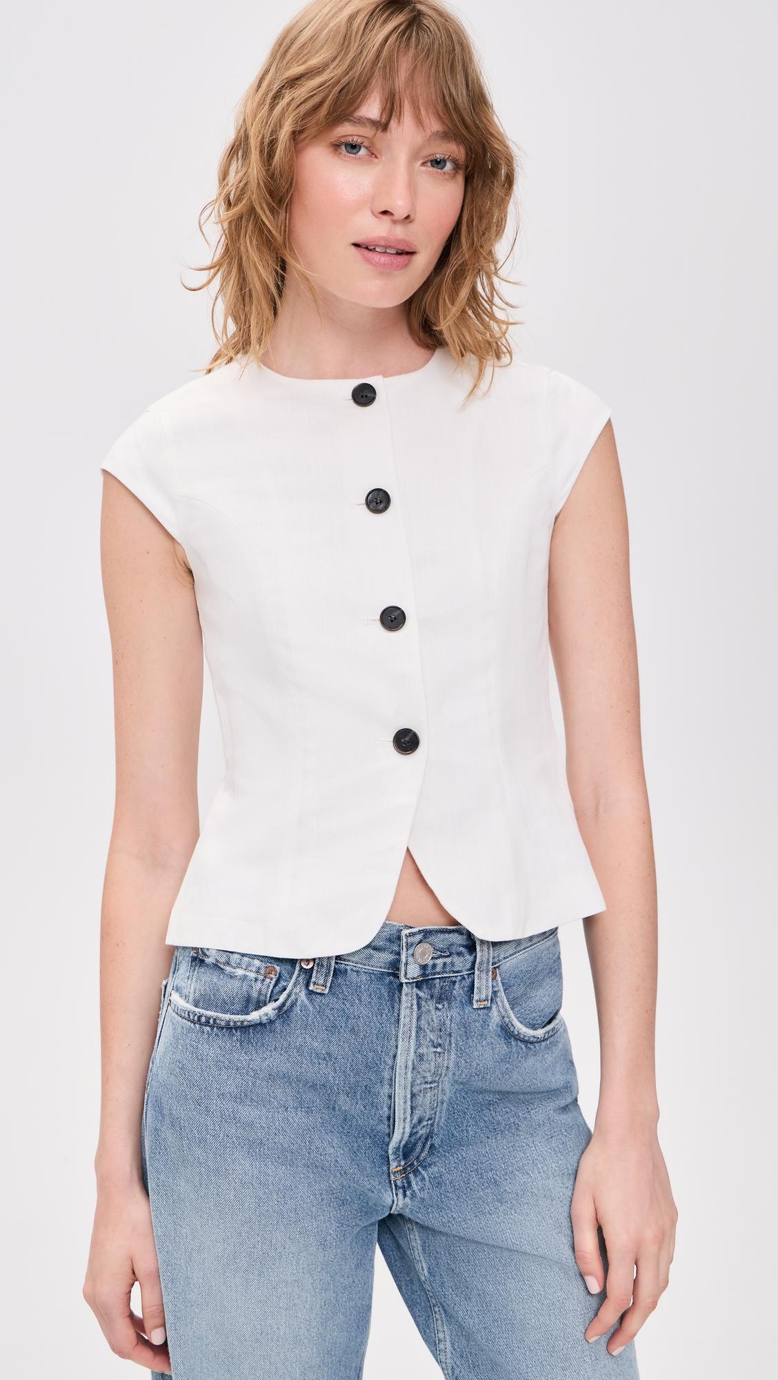Connie Linen Mix Button Up Top by ALIGNE