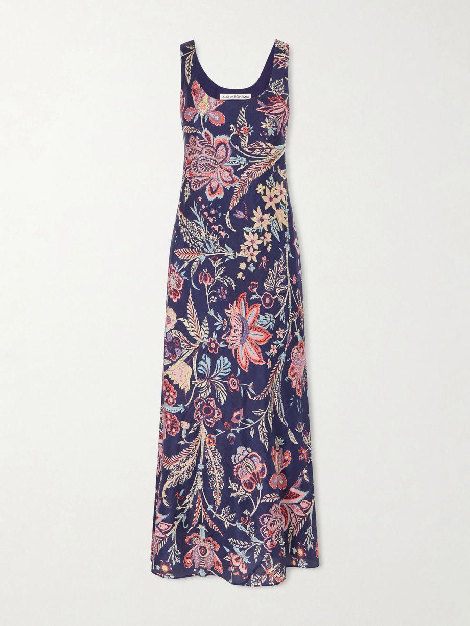 Adele Mist Quatre floral patterned silk midi dress by ALIX OF BOHEMIA