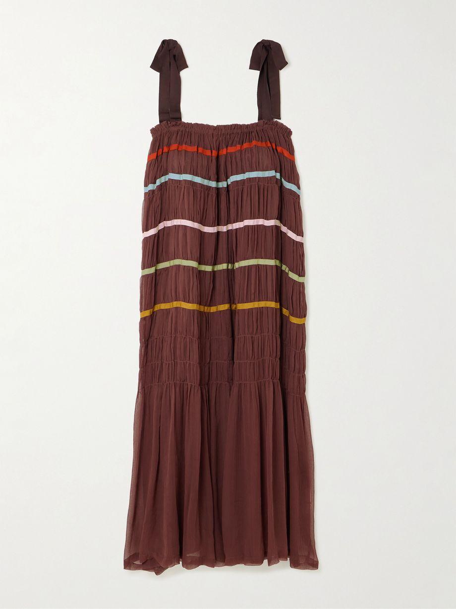 Emrys Clove Aurora tiered striped gauze midi dress by ALIX OF BOHEMIA