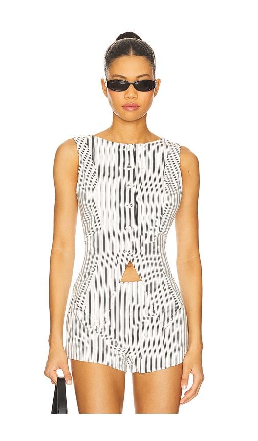 ALL THE WAYS Alerie Button Front Top in Black,White by ALL THE WAYS