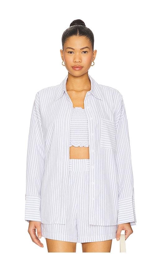 ALL THE WAYS Alice Button Down Top in White,Blue by ALL THE WAYS ALL THE WAYS Alice Button Down Top in White,Blue by ALL THE WAYS