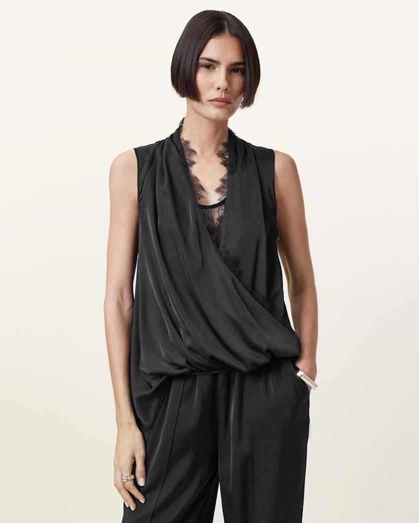 Abi Lace Trim Draped Top by ALLSAINTS