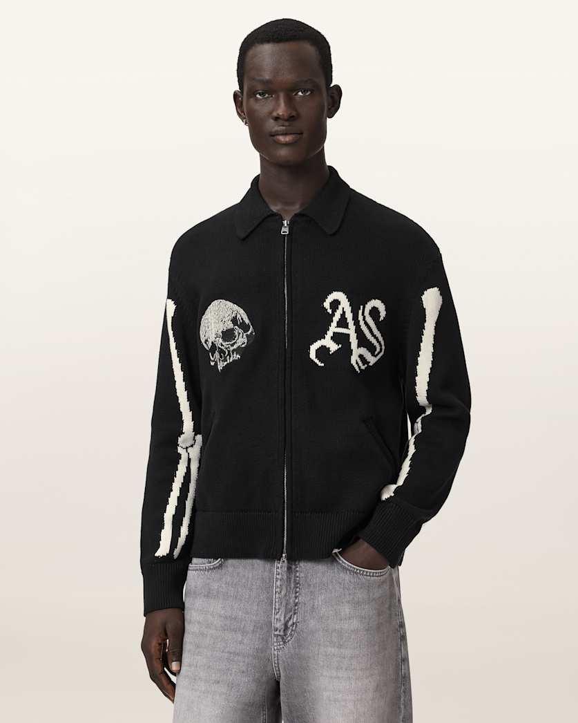 Adrian Zip Up Embroided Knitted Cardigan by ALLSAINTS