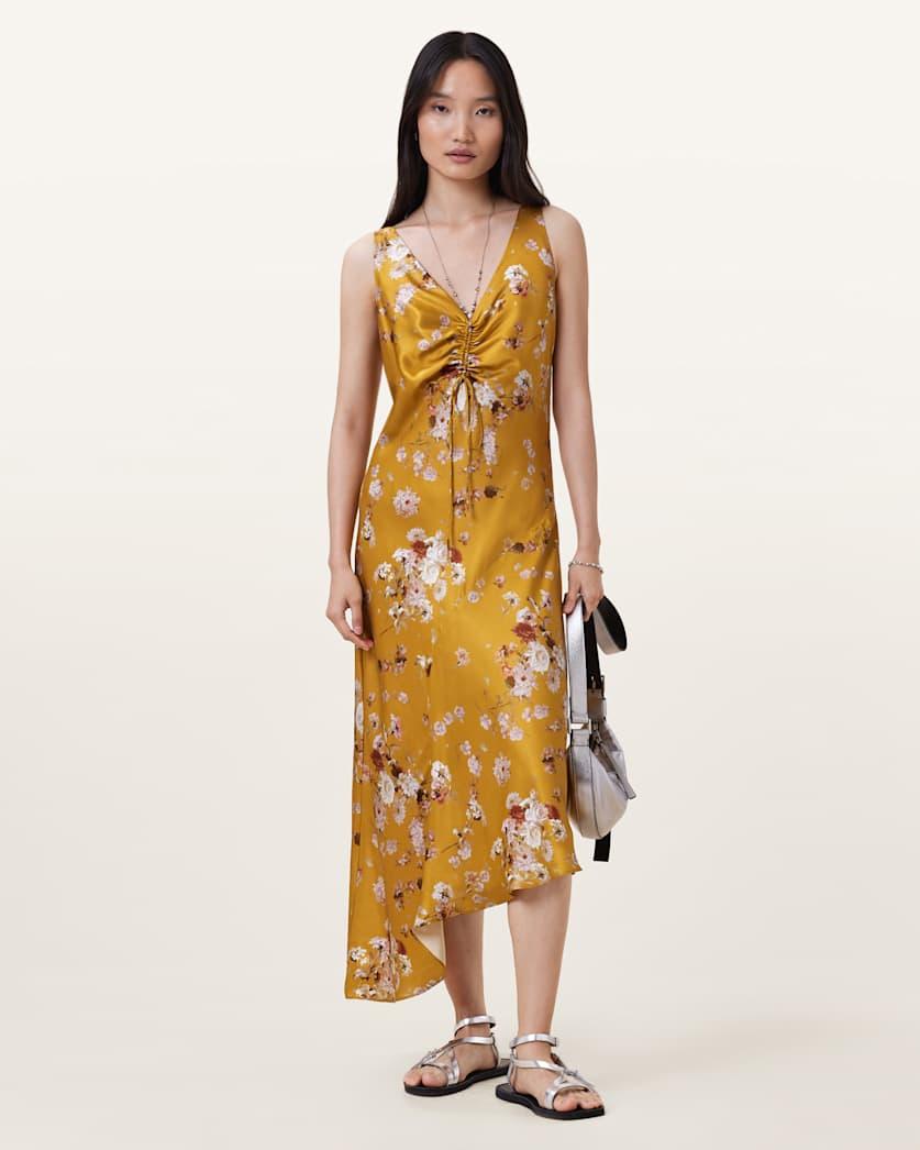 Alexia V-Neck Drawstring Midi Slip Dress by ALLSAINTS