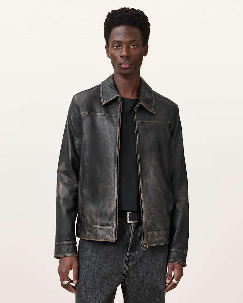 Alkan Zip Up Two Tone Leather Jacket by ALLSAINTS