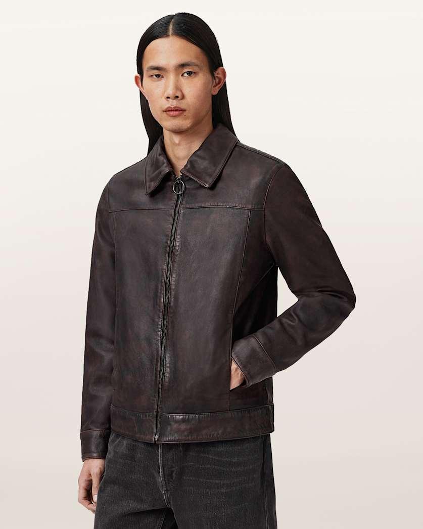 Alkan Zip Up Two Tone Leather Jacket by ALLSAINTS