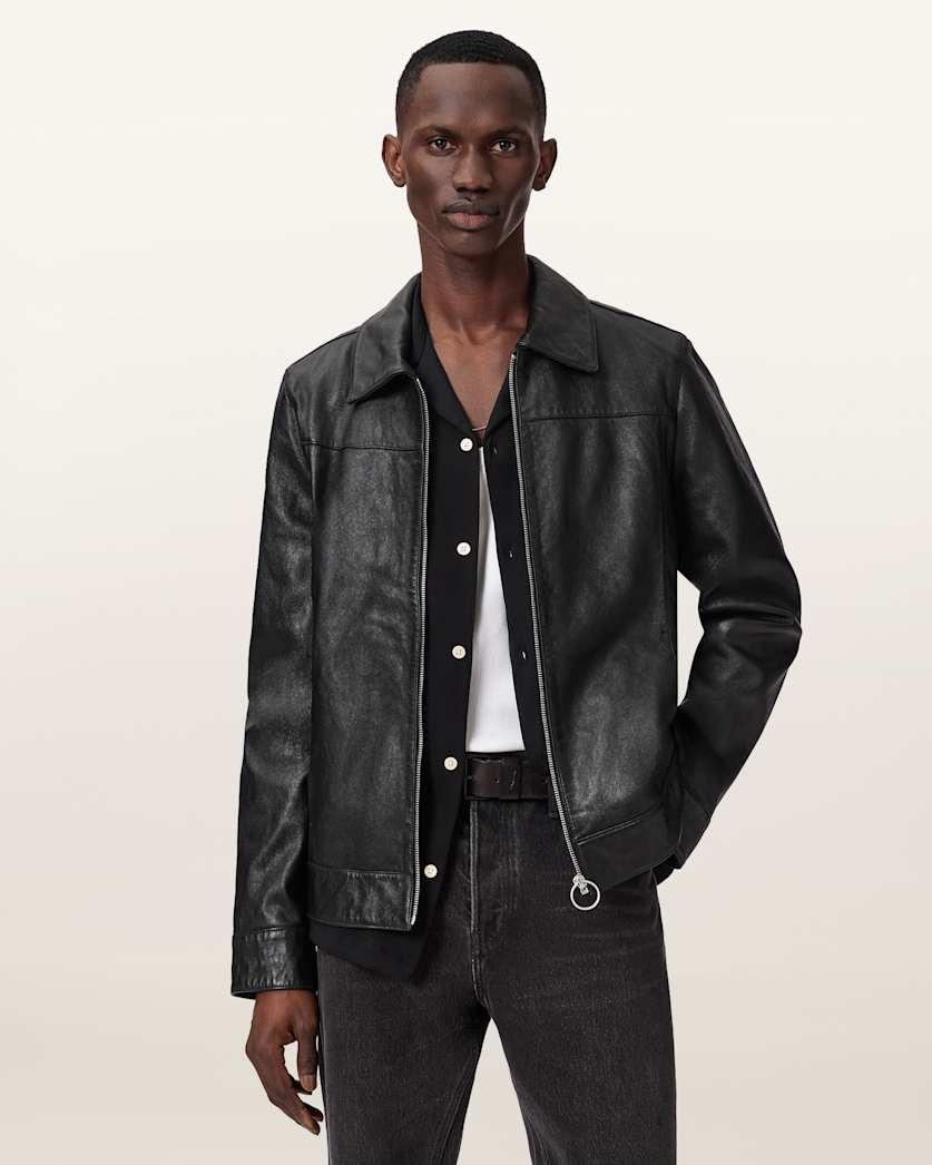Alkan Zip Up Two Tone Leather Jacket by ALLSAINTS