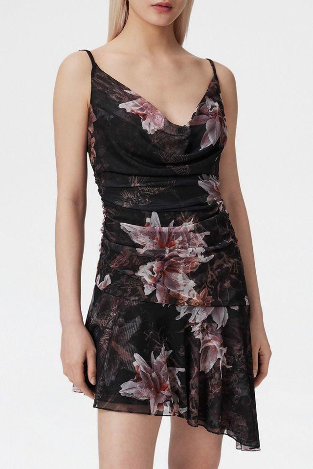 AllSaints Bea Asymmetric Mesh Mini Dress by ALLSAINTS
