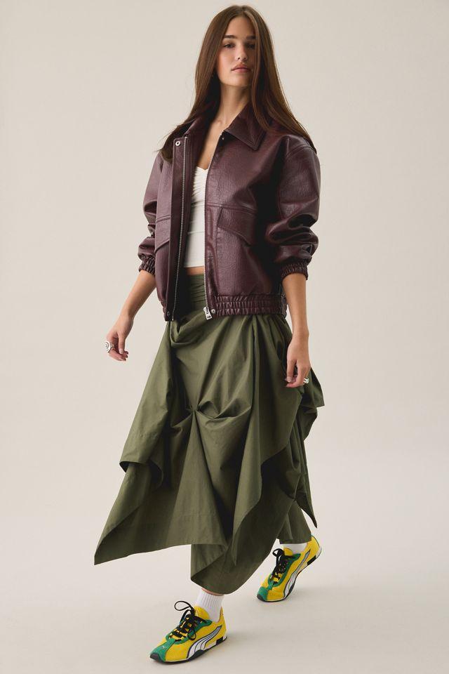 AllSaints Brynne Ruched Asymmetric Midi Skirt by ALLSAINTS