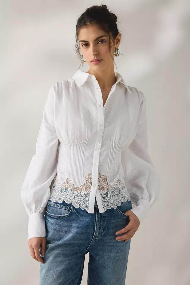 AllSaints Carol Lace Trimmed Long Sleeve Button-Down Shirt by ALLSAINTS