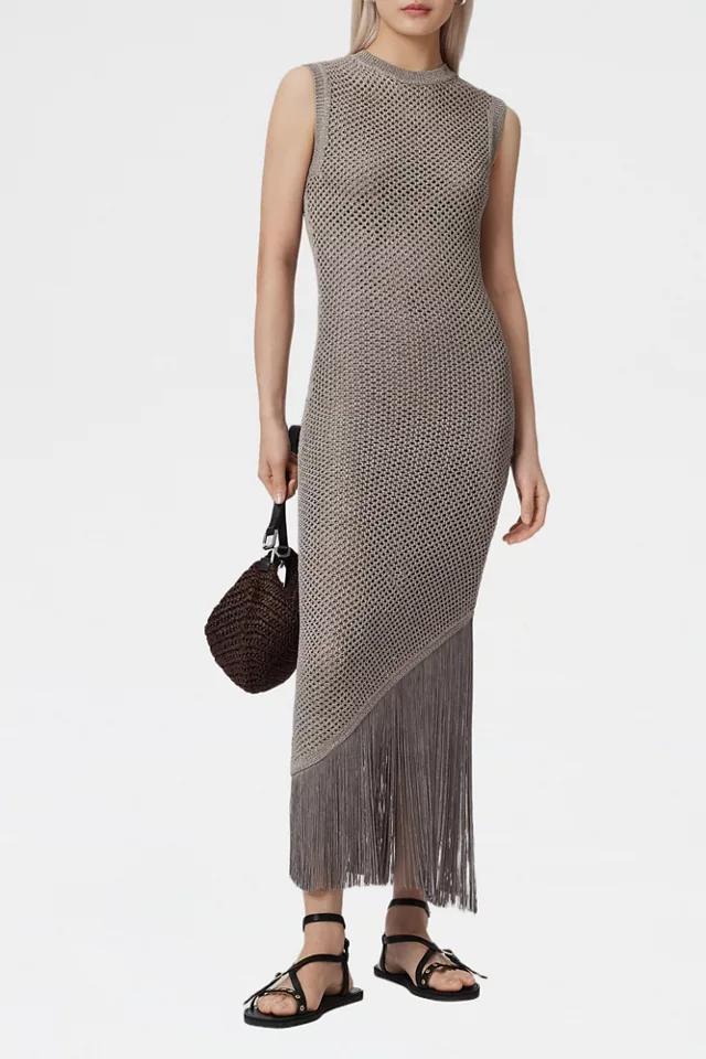 AllSaints Jessie Slim Fit Sheer Knitted Fringe Midi Dress by ALLSAINTS