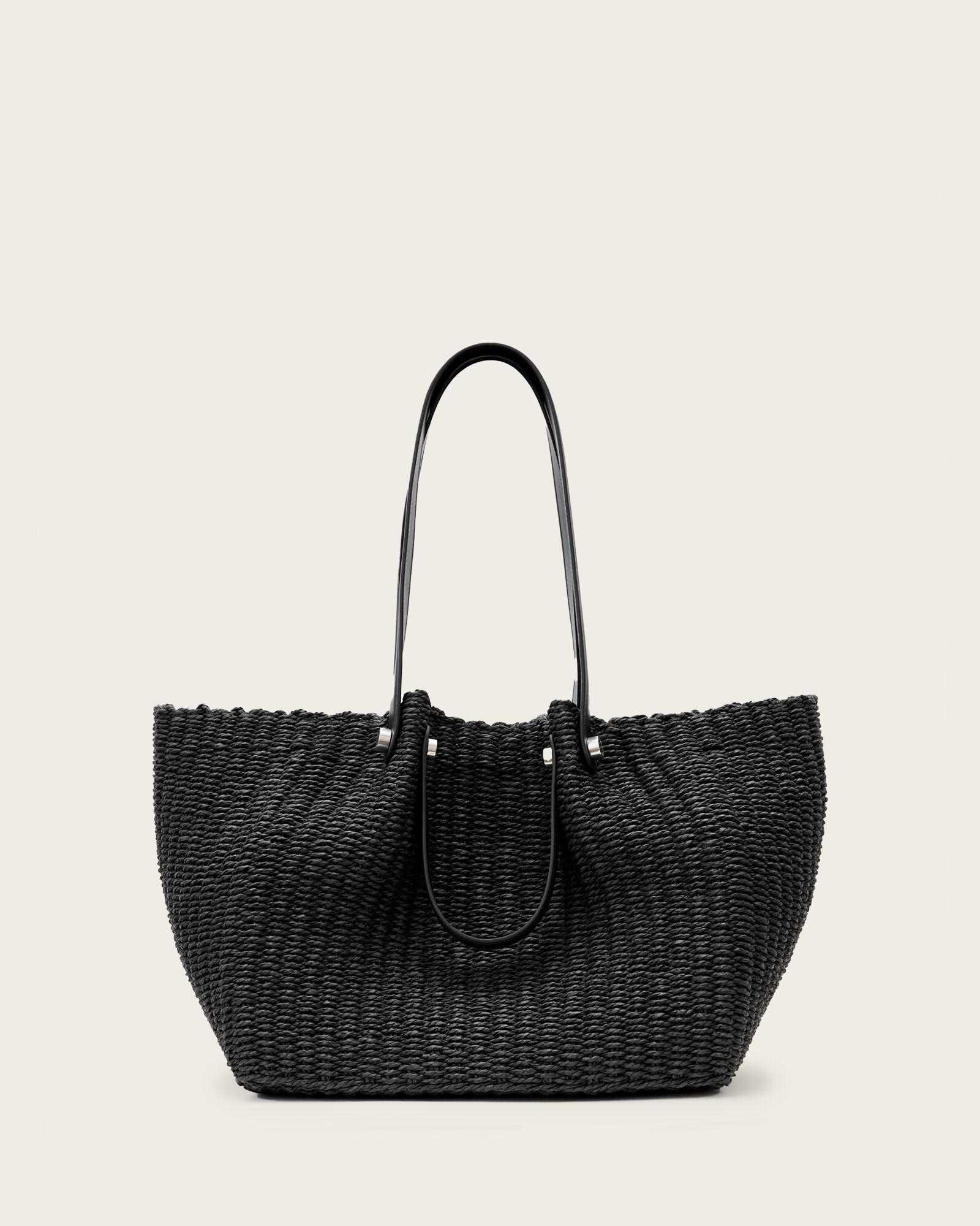Allington Black Straw Tote Bag by ALLSAINTS