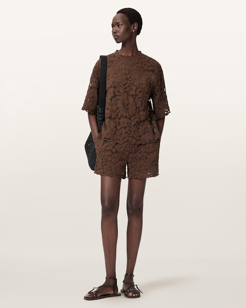 Amelie Mid Rise Relaxed Lace Shorts by ALLSAINTS
