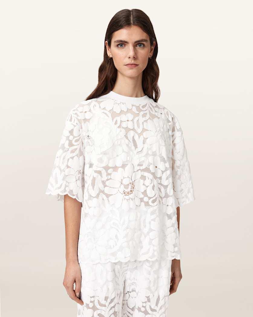 Amelie Oversized Short Sleeve Lace T-Shirt by ALLSAINTS